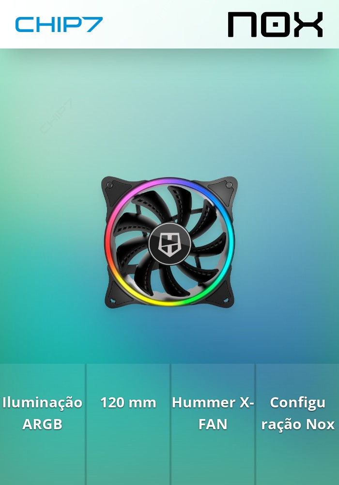 Ventoinha 120mm Nox Hummer X-Fan ARGB Halo Ring 1100RPM Preta 3 Pinos