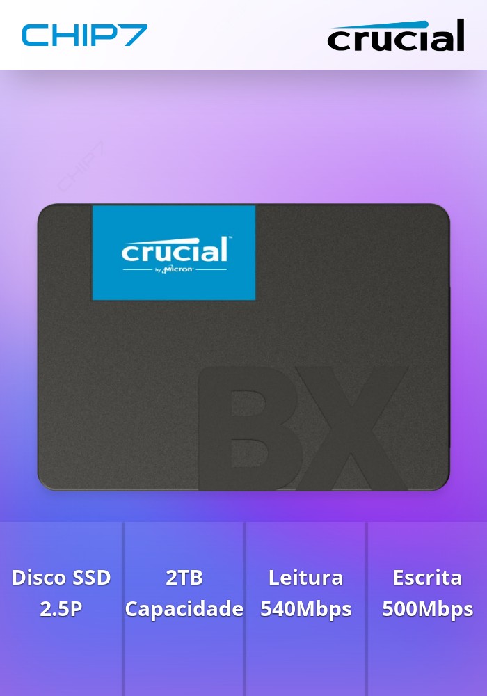DISCO SSD 2.5P CRUCIAL BX500 2TB SATA3, 540/500MB/S 3D TLC
