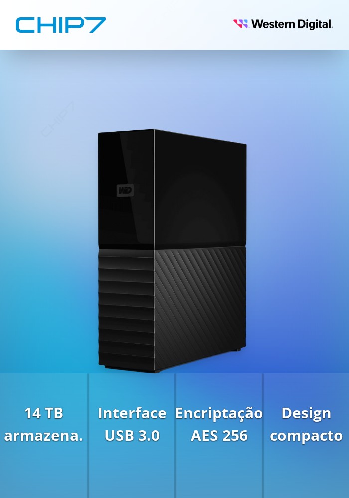 WD My Book WDBBGB0140HBK - Disco rígido - encriptado - 14 TB - externa (desktop) - USB 3.0 - 256-bits AES - preto