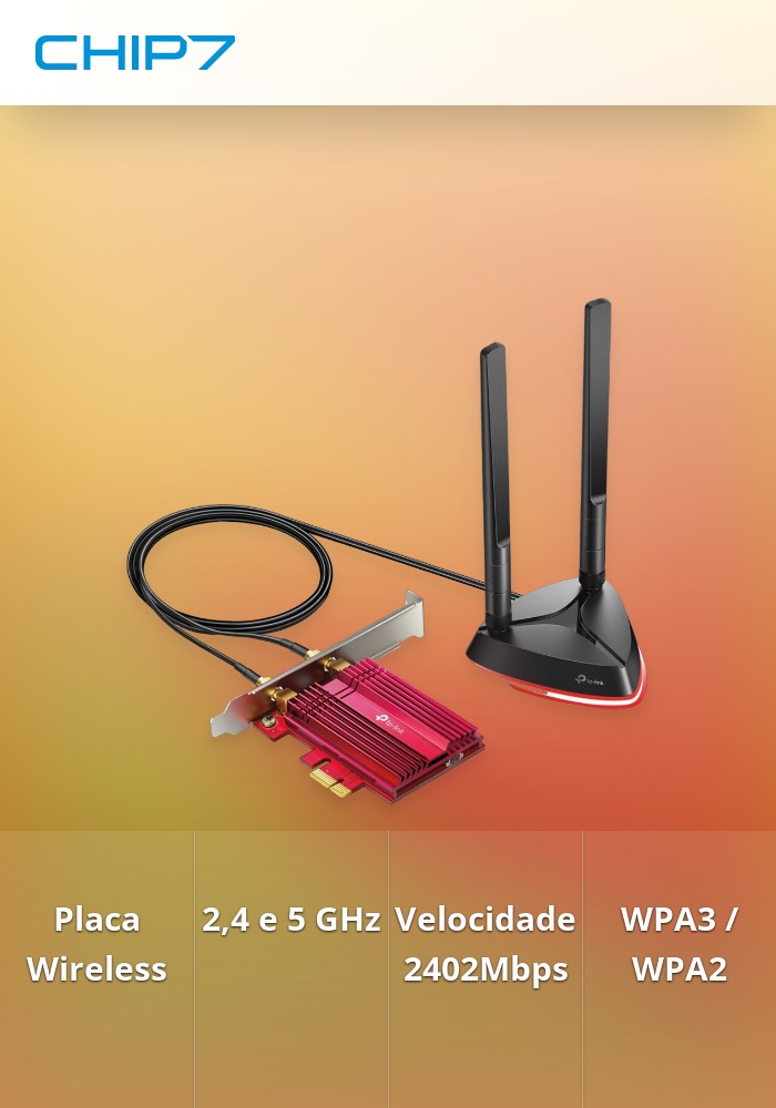 Placa PCI Express Wireless AX 3000Mbps + BT 5.0, TP-Link Archer TX3000E. Suporta WPA3.