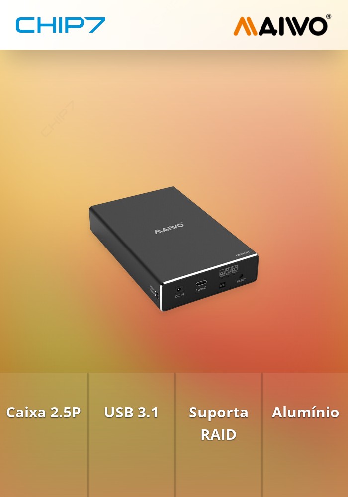 CAIXA EXTERNA PARA 2 DISCOS RIGIDOS 2.5 SATA USB 3.1 GEN 2 10GB PRETA - MAIWO