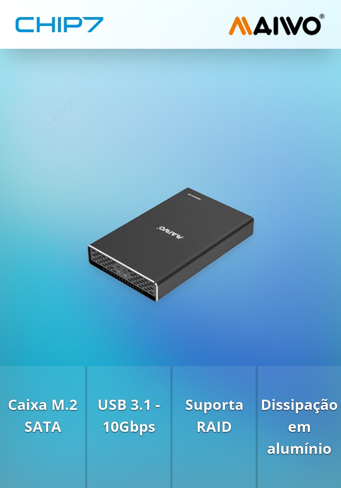 CAIXA EXTERNA PARA 2 DISCOS M.2 SATA USB 3.1 GEN 2 10GB PRETA - MAIWO