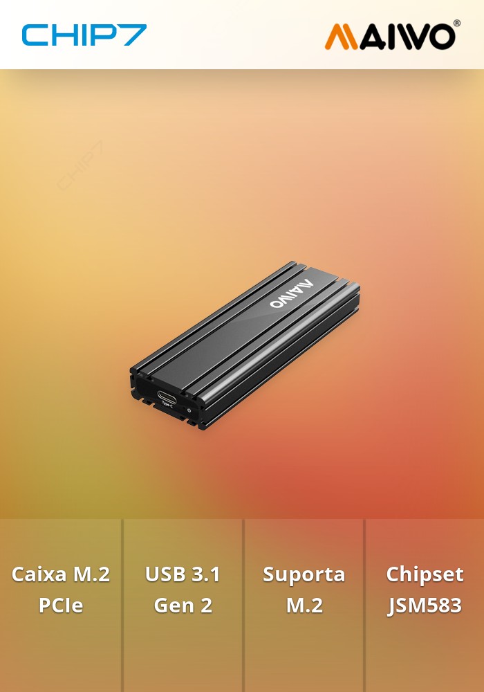 CAIXA EXTERNA PARA DISCO M.2 PCIE NVME USB 3.1 GEN 2 10GB PRETA - MAIWO