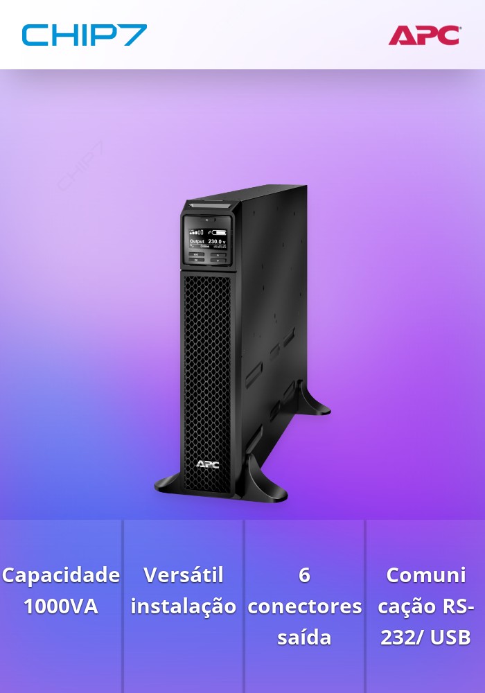 APC Smart-UPS SRT 1000VA - UPS (montável em bastidor / externo) - AC 230 V - 1000 Watt - 1000 VA - RS-232, USB - conectores de saída: 6 - PFC - preto