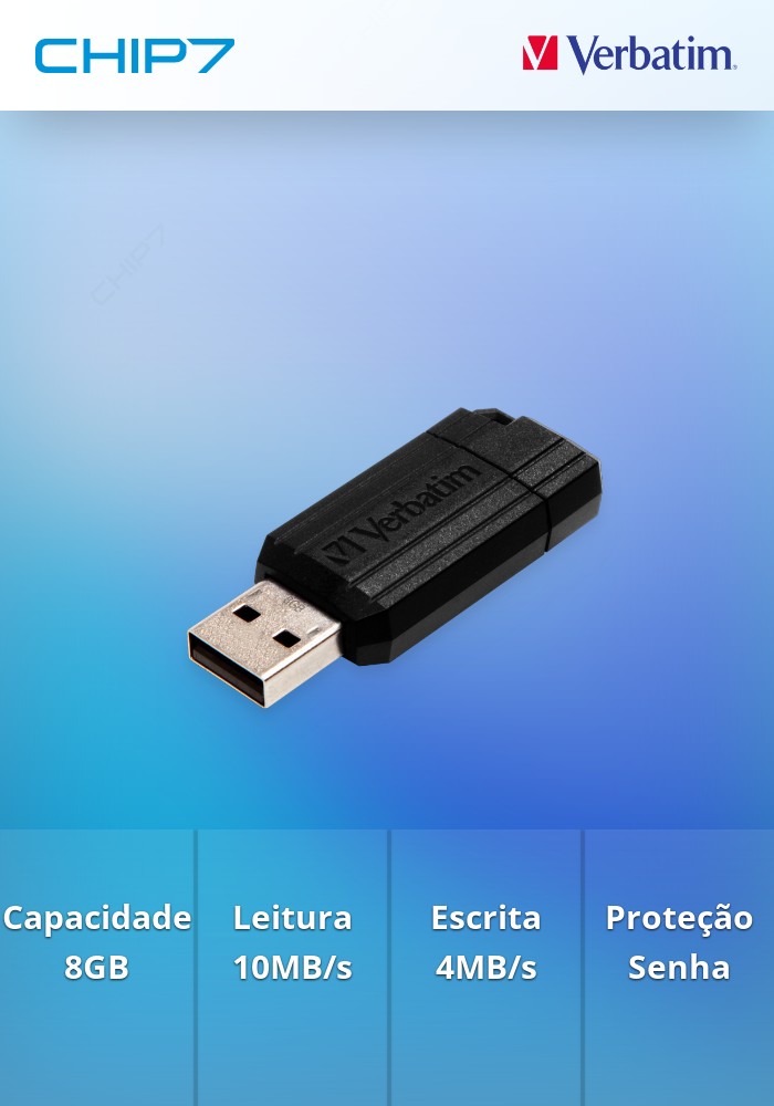 PEN VERBATIM 8GB PINSTRIPE USB 2.0 BLACK