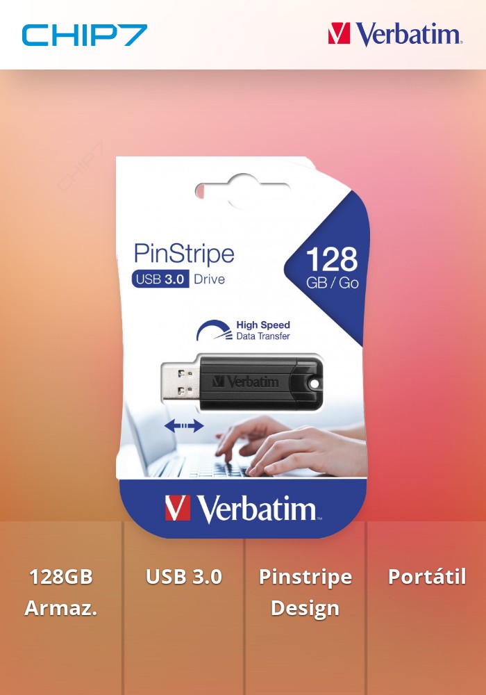PEN VERBATIM 128GB USB 3.2 PINSTRIPE BLACK