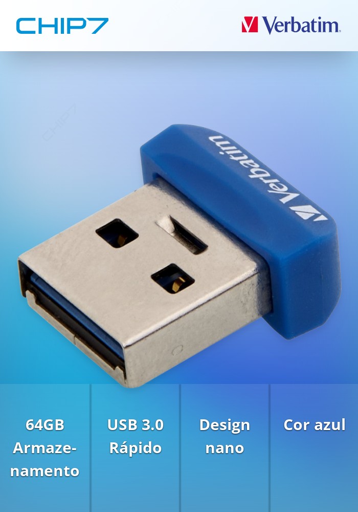 PEN VERBATIM 64GB USB 3.0 STORE N STAY NANO BLUE