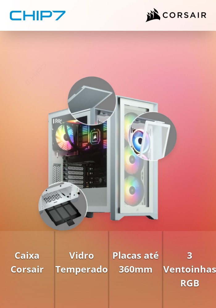 Caixa E-ATX Corsair iCUE 4000X RGB Branco Vidro Temperado