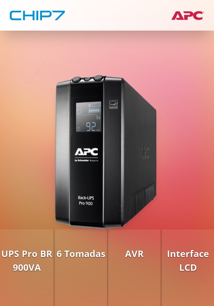 Back UPS Pro BR 900VA, 6 Outlets, AVR, LCD Interface
