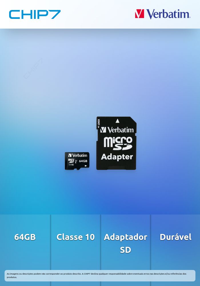 VERBATIM MICRO SDXC 64GB CLASS 10 C/ADAPTADOR