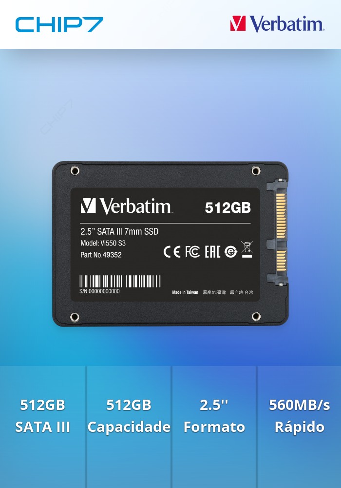 Disco SSD VERBATIM VI550 512GB SATA 3 (7MM HEIGHT) 2.5