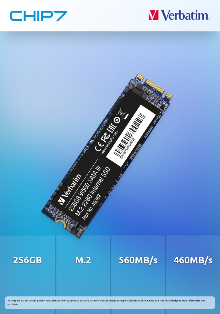 VERBATIM SSD VI560 256GB SATAIII M2 2280 (550MB)