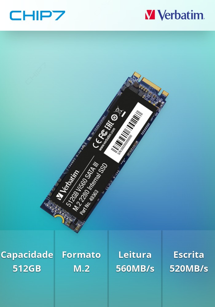 VERBATIM SSD VI560 512GB SATAIII M2 2280 (550MB)