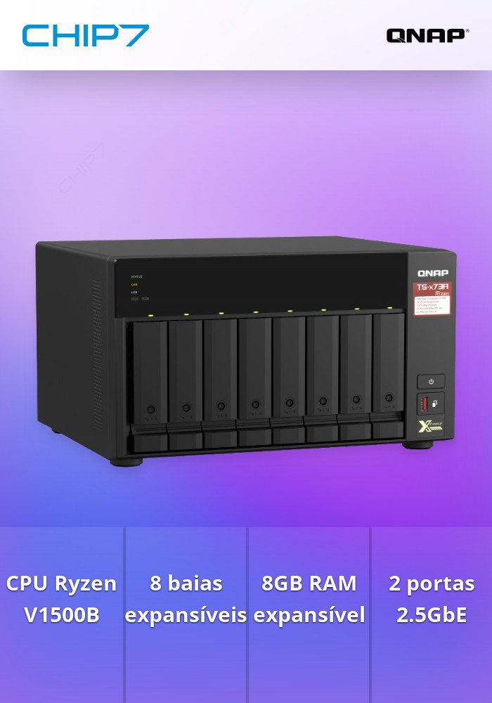 NAS QNAP 8-Bay Ryzen V1000 series V1500B 4C/8T 2.2GHz/8GB/2x2.5Gb/USB/Tower-TS-873A-8G