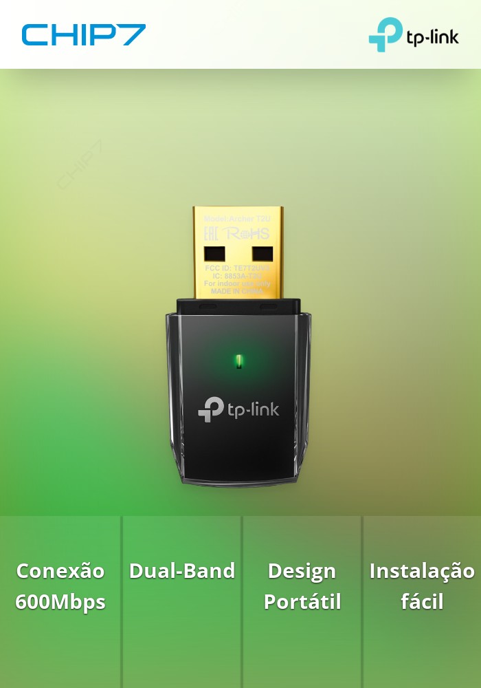 Adaptador de Rede USB Wireless TP-Link AC600 Dual-Band - Archer T2U v3.0
