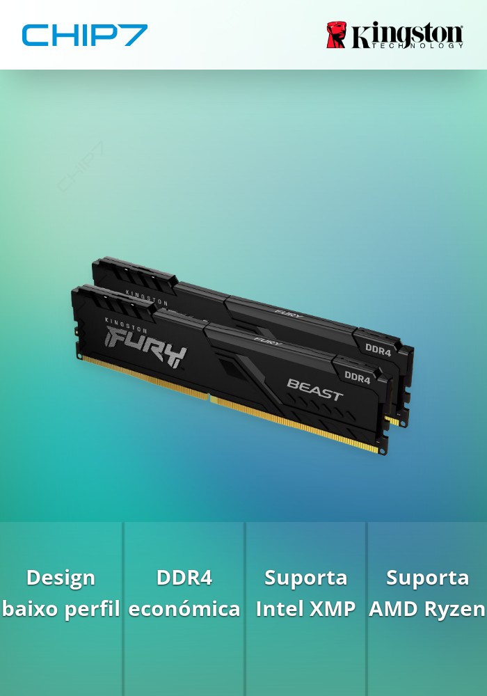 Memória RAM Kingston Fury Beast 16GB (2x8GB) DDR4-3200MHz 1R CL16 Preta