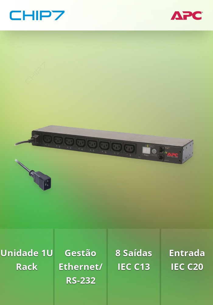 APC Switched Rack PDU - Unidade de distribuição de potência (montável em bastidor) - AC 208-230 V - Ethernet, RS-232 - entrada: IEC 60320 C20 - conectores de saída: 8 (power IEC 60320 C13) - 1U - 2.4 m cabo - para P/N: SMTL1000RMI2UC, SMX1000C, SMX15