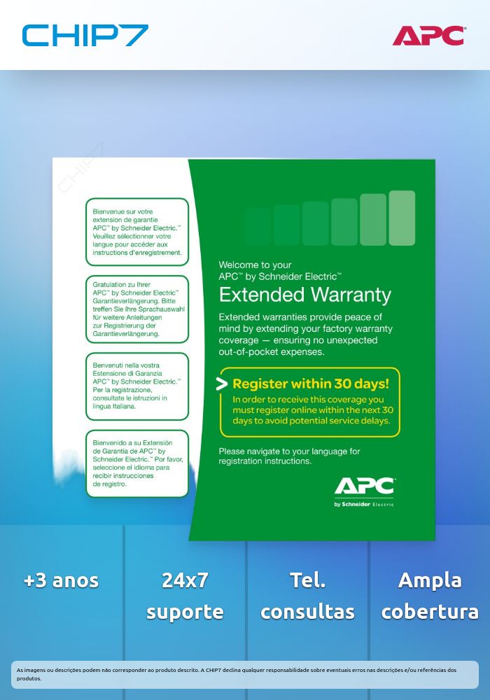 APC Extended Warranty Service Pack - Assistência técnica - consulta telefónica - 3 anos - 24x7 - para P/N: SMT1000R2I-AR, SMT1500I-AR, SMT1500R2I-AR, SMT2200I-AR, SMX1500RM2UC, SRT1000XLJ