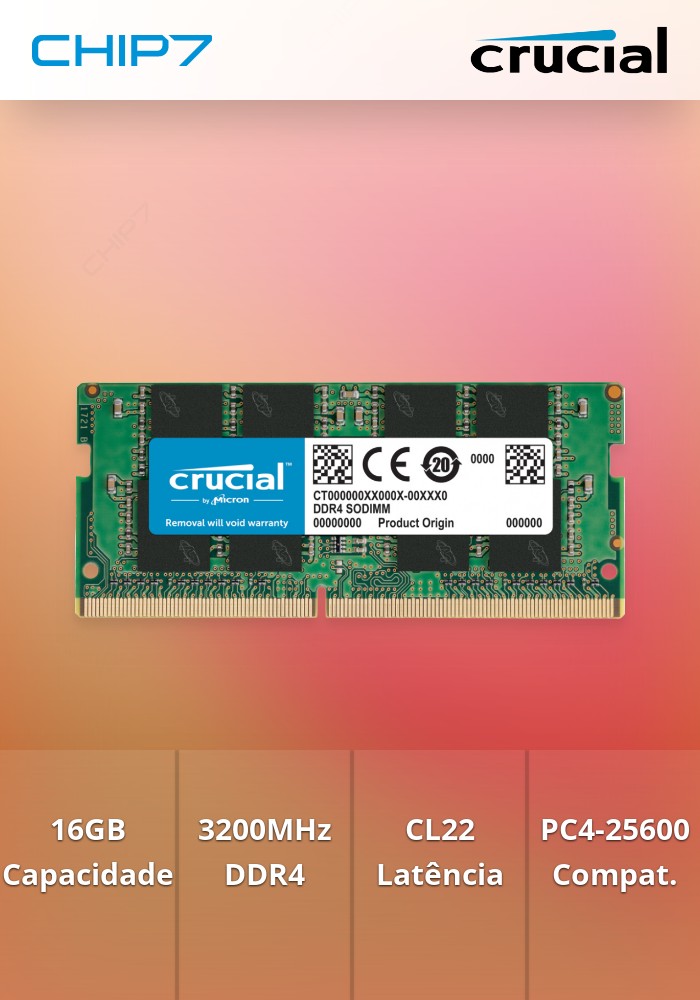 Memória RAM Crucial 16GB DDR4 3200MHz PC4-25600 CL22 - CT16G4SFRA32A