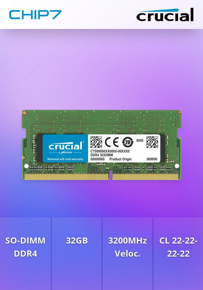 Memória RAM Crucial 32GB DDR4-3200 MT/s (PC4-25600) CL22 DRx8 Unbuffered SODIMM 260pin - CT32G4SFD832A