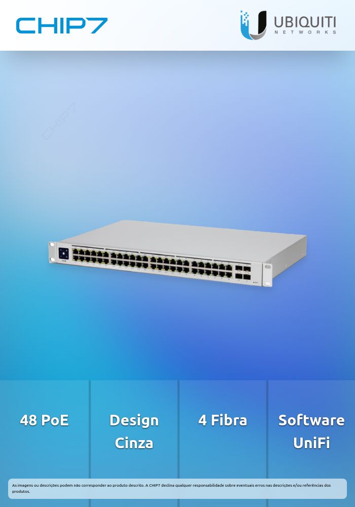 Switch Ubiquiti Unifi 52 Portas 10/100/1000 Mbp/s Cinzento - USW-48-POE