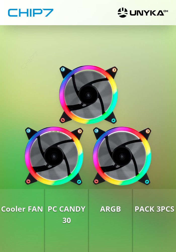 UNYKA GAMING VENTOINHA KIT 3 X CANDY 30 ARGB BRING LED 120MM