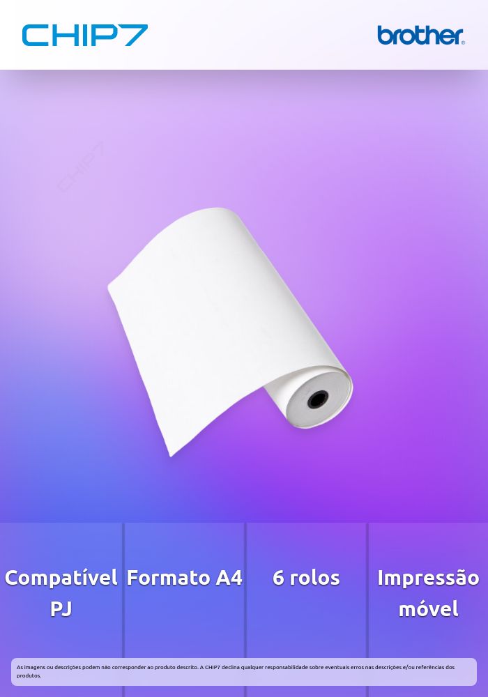 6 rolos de papel continuo A4 p/ PJ - 622/623/662/663