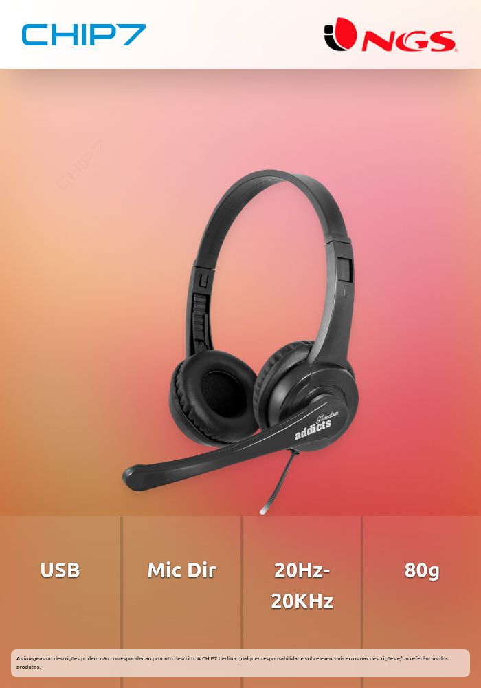 HEADSET GAMER NGS VOX 505 - USB, STEREO, MICRO AJUSTAVEL, PRETO