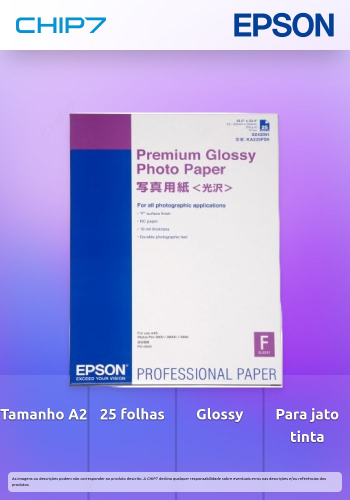 Premium Glossy Photo PAPER A2(420X594mm)  (25 Folhas)