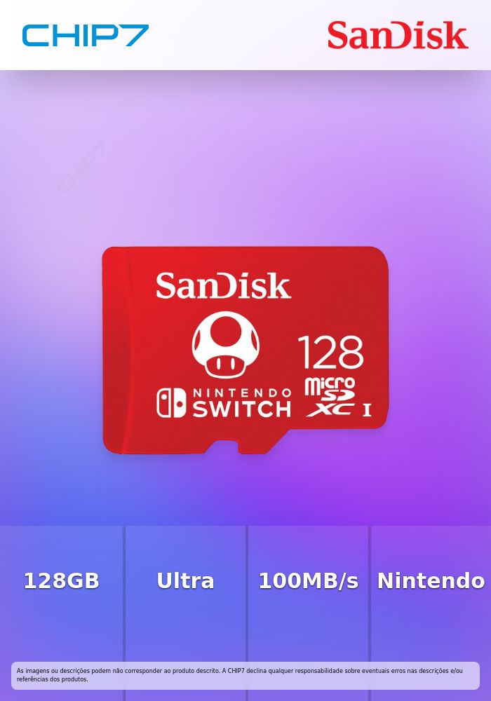 Cartão SanDisk Ultra MicroSDXC Nintendo SwitchUHS-I U3 128GB