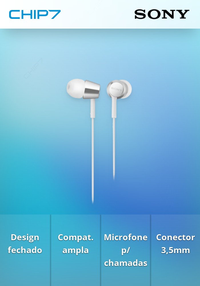 MDR-EX15APW Branco - Auscultadores de tipo auricular fechado para smartphone
