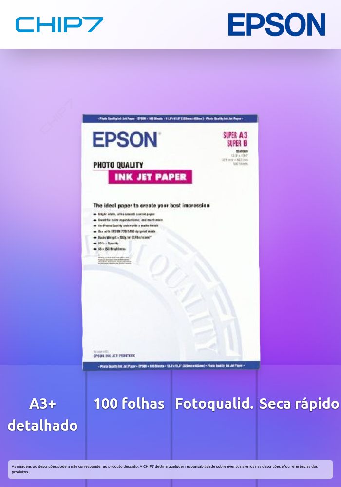 Papel de Qualidade Fotográfica A3+ (100 Folhas)
