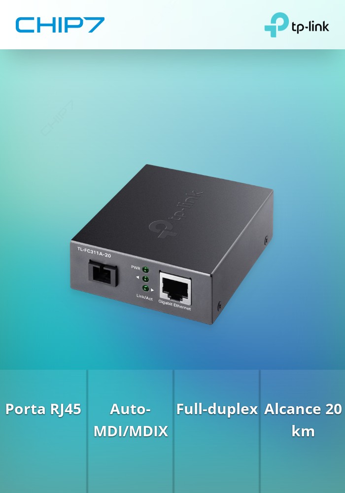 Conversor de Mídia WDM Gigabit, 1× Porta RJ45 com Auto-Negociação de 10/100/1000 Mbps com suporte a Auto-MDI/MDIX, SPEC: Full-duplex, Tx:1550 nm, Rx:1310 nm, Up to 20 km, Chassis TL-FC1420 rack-mountable
