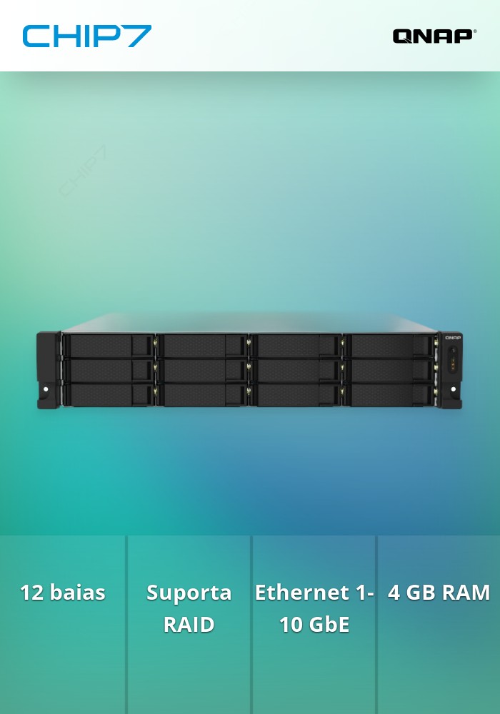 QNAP TS-1232PXU-RP - Servidor NAS - 12 baias - montável em bastidor - SATA 6Gb/s - RAID (expansão de disco rígido) RAID 0, 1, 5, 6, 10, 50, JBOD, 60 - RAM 4 GB - Gigabit Ethernet / 2.5 Gigabit Ethernet / 10 Gigabit Ethernet - iSCSI assistência - 2U