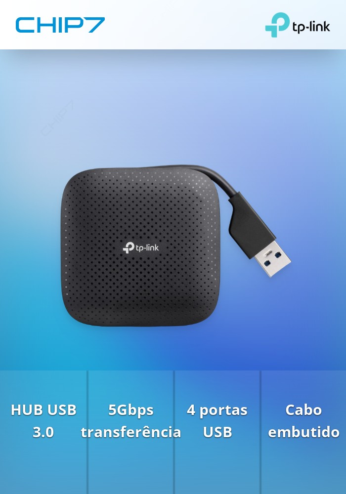 HUB USB 3.0 de 4 portas,em preto, com alimentação via USB - TP-Link UH400