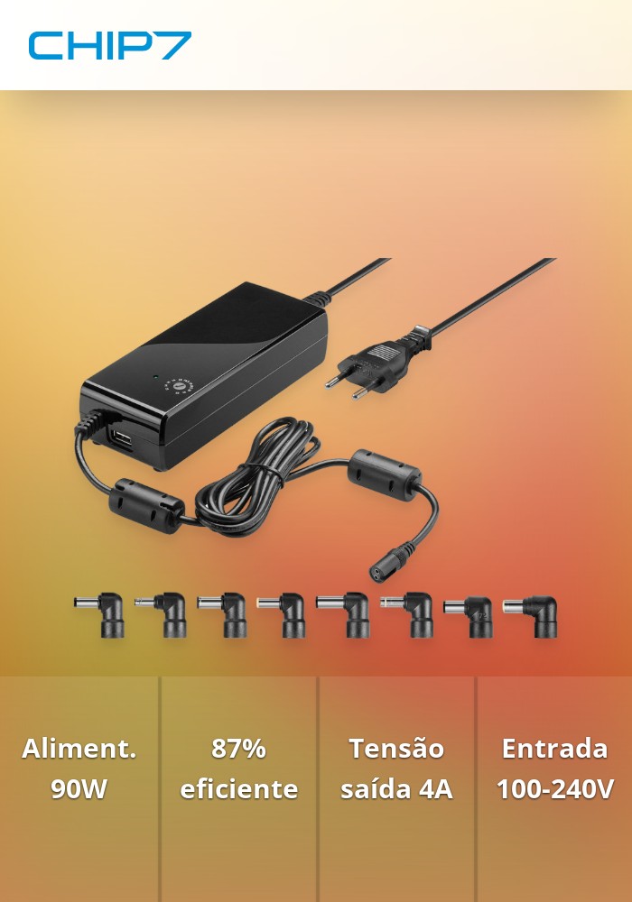 ALIMENTADOR UNIVERSAL 90W 9 FICHAS 12-22V/4A 87% PRETO