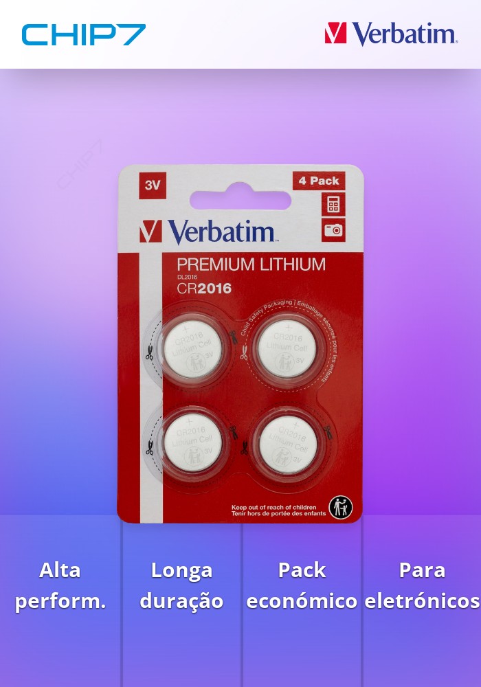 VERBATIM PILHAS CR2016 3V LITHIUM PACK 4