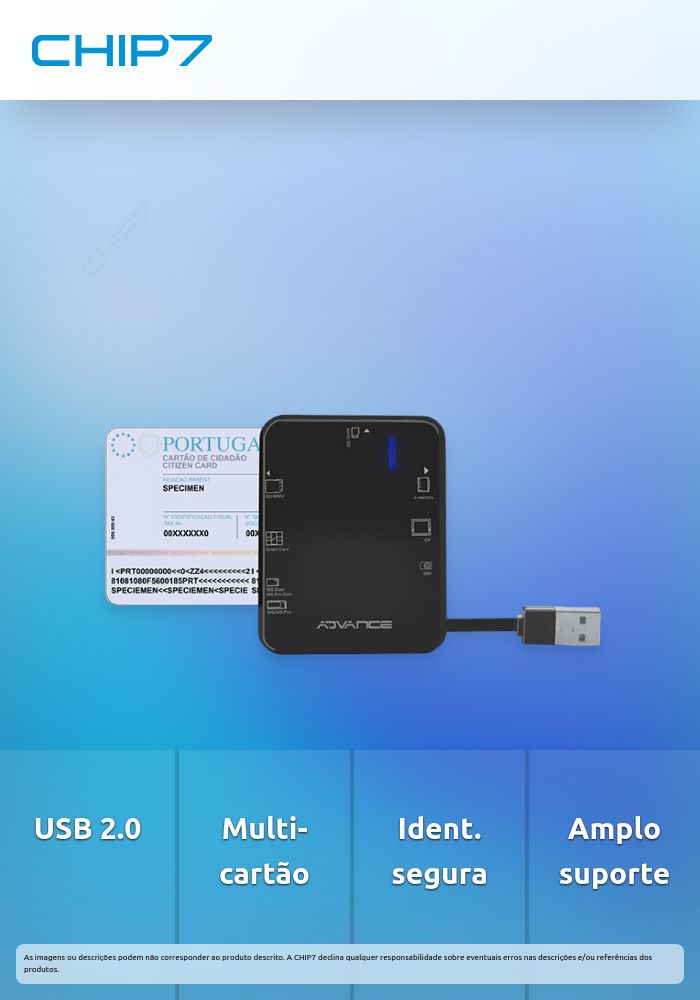 ADVANCE LEITOR DE CARTAO CIDADAO + MULTI CARTOES P/ PC E MAC