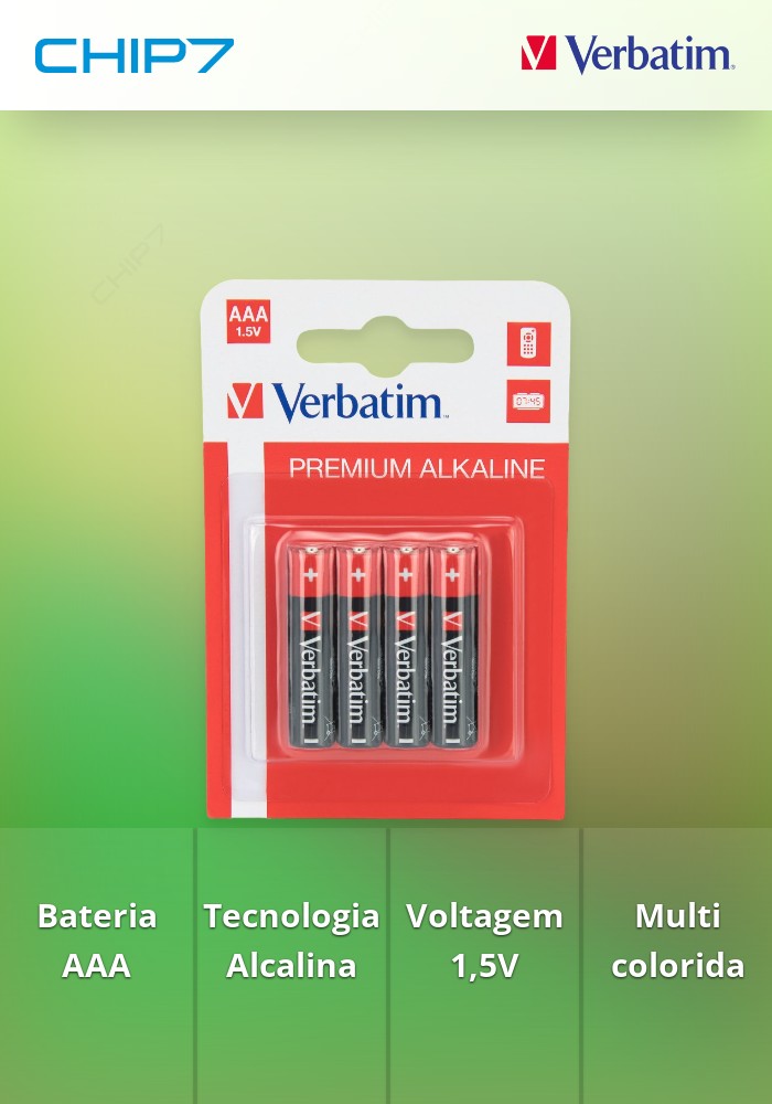 VERBATIM PILHAS ALCALINAS AAA LR03 4 UNIDS