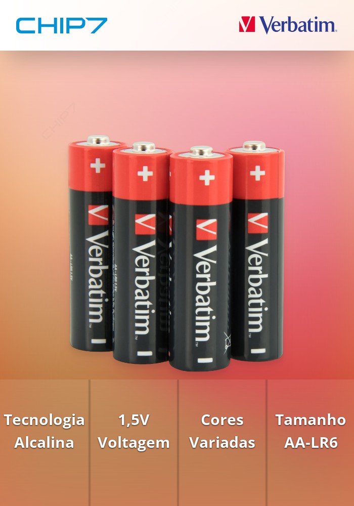 VERBATIM PILHAS ALCALINAS AA LR6 4 UNIDS
