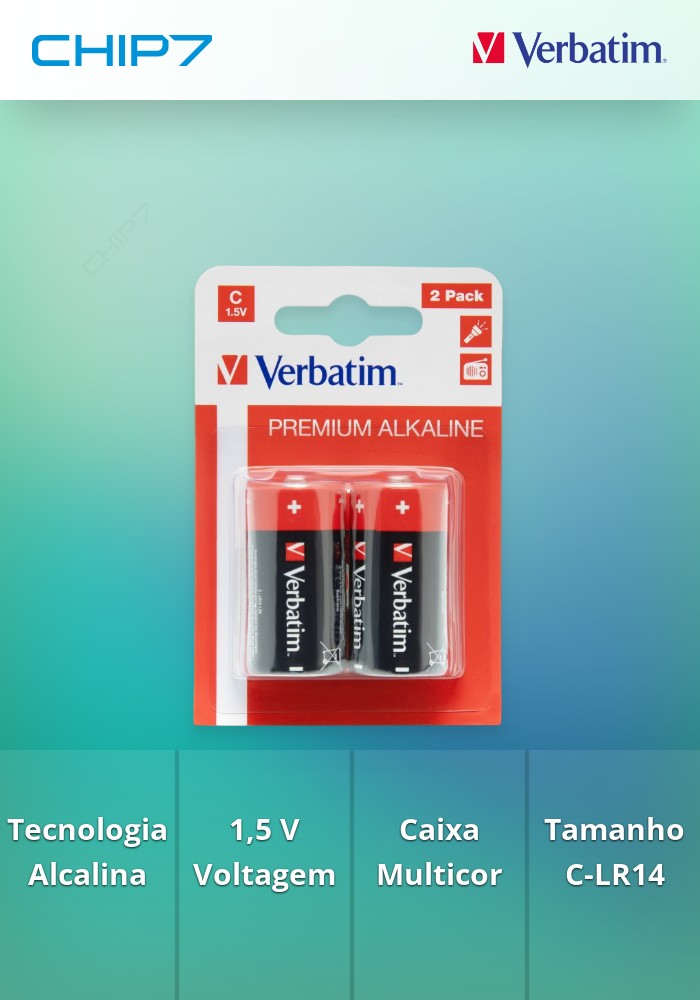 VERBATIM PILHAS ALCALINAS C LR14 2 UNIDS