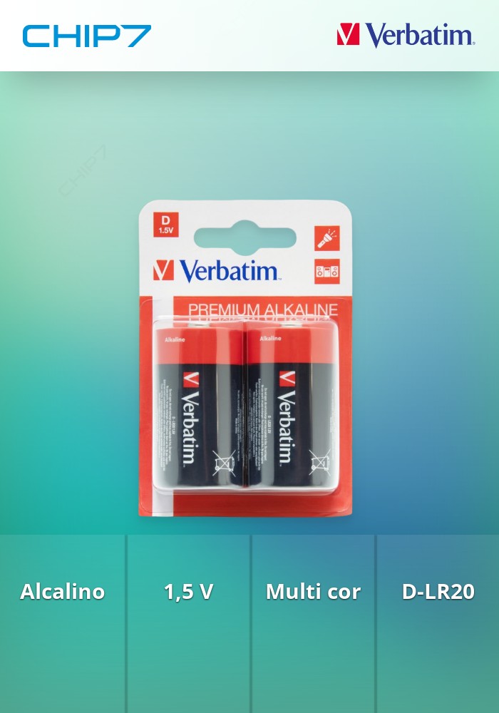 VERBATIM PILHAS ALCALINAS D LR20 2 UNIDS