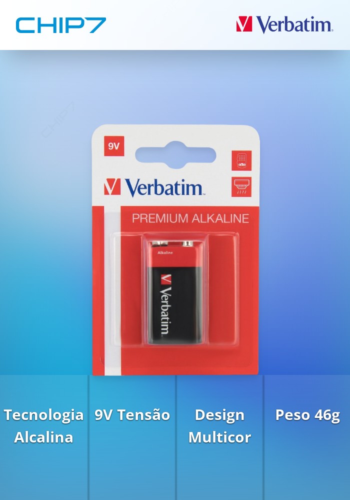 VERBATIM PILHAS ALCALINAS 9V 6LR61 1UNID