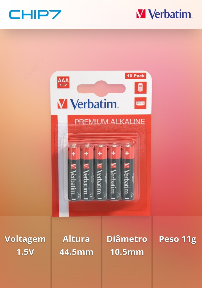 VERBATIM PILHAS ALCALINAS AAA LR03 PACK 10 UNIDS