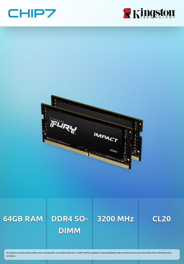 64GB RAM (2x32GB) Kingston FURY Impact DDR4 SO-DIMM 3200 MHz CL20