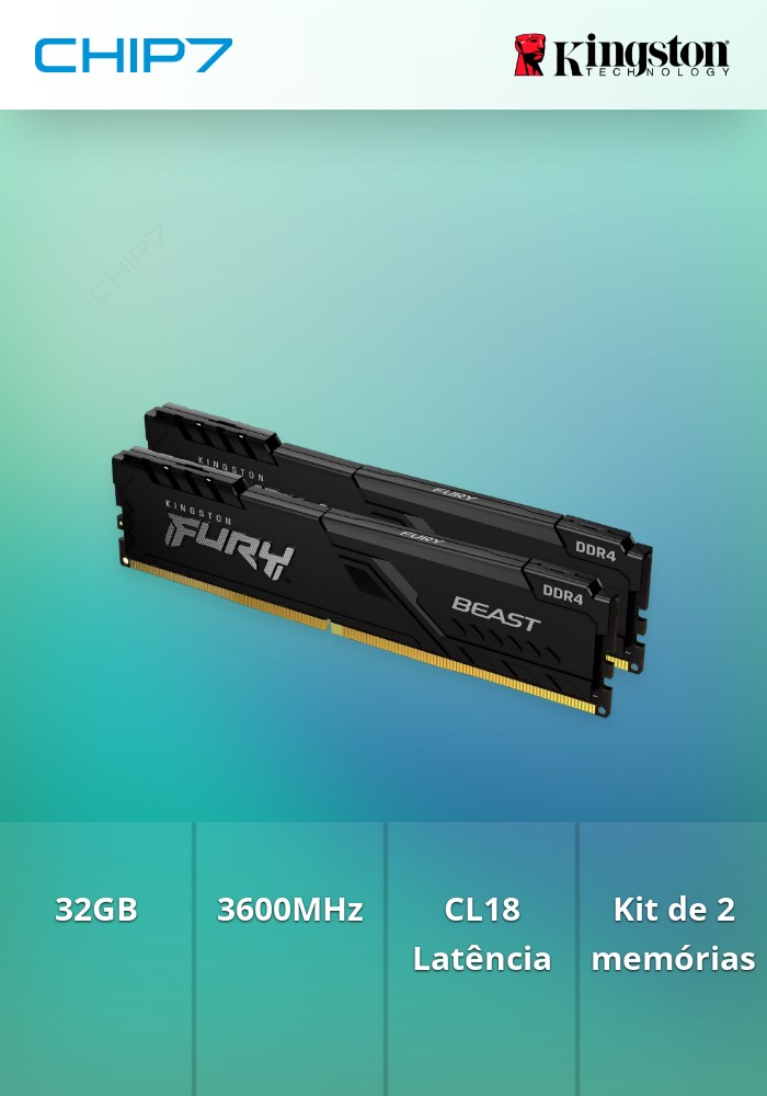 32GB 3600MHZ DDR4 CL18 DIMM (KIT OF 2) FURY Beast Black