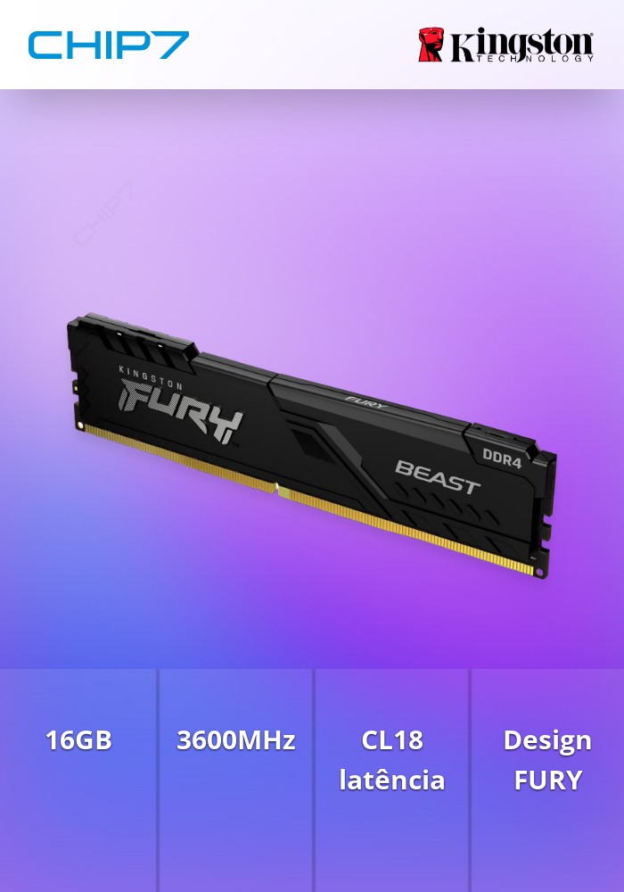 Dimm KINGSTON 16GB DDR4 3600MHz CL18 FURY Black