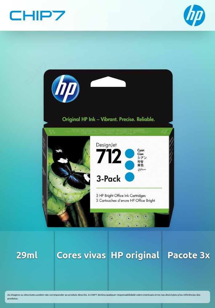 HP 712 3-Pack 29-ml Cyan DesignJet Ink Cartridge