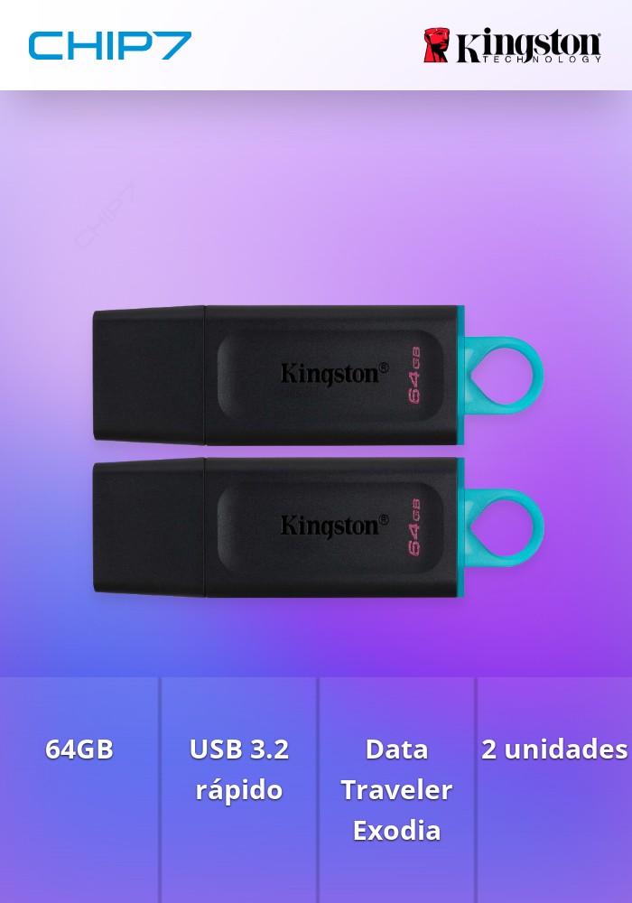 64GB USB3.2 Gen 1 DataTraveler Exodia (Black + Teal) - 2 Pieces