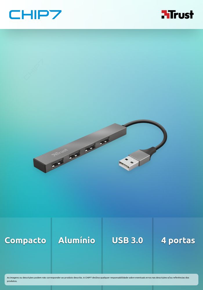 Hub USB TRUST Halyx aluminium 4 Portas mini USB